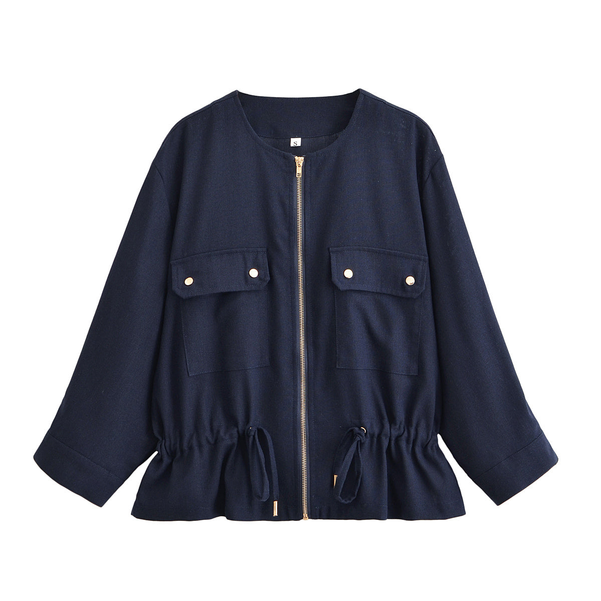 Women's new fashion with drawstring long sleeved linen blend jacket coat