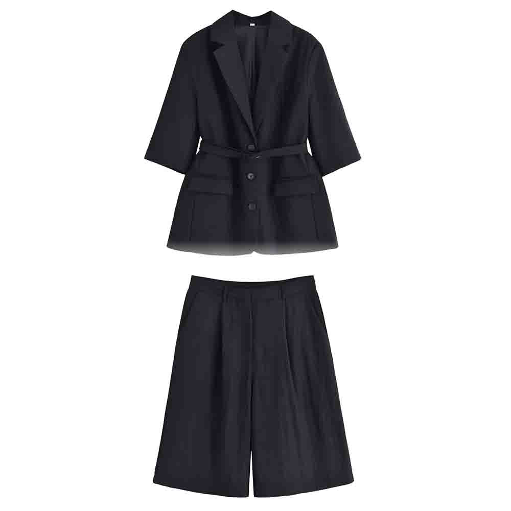 Women's new fashion with Belt five quarter sleeve button up suit coat+Shorts suit