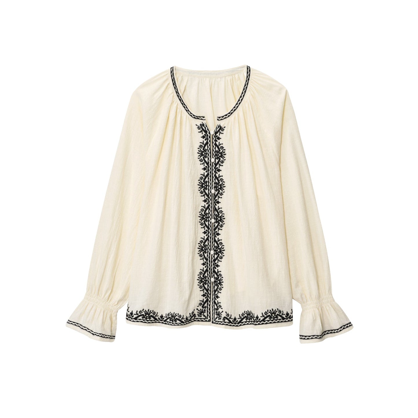 Women's 2025 fashion loose contrasting embroidered shirt