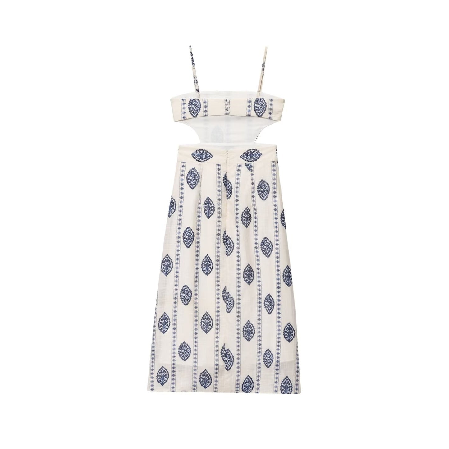 Women's New Fashion Hollow Design Printed suspender Midi Dress