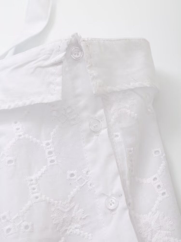 Women's new fashion slim embroidered poplin hanging neck collar top