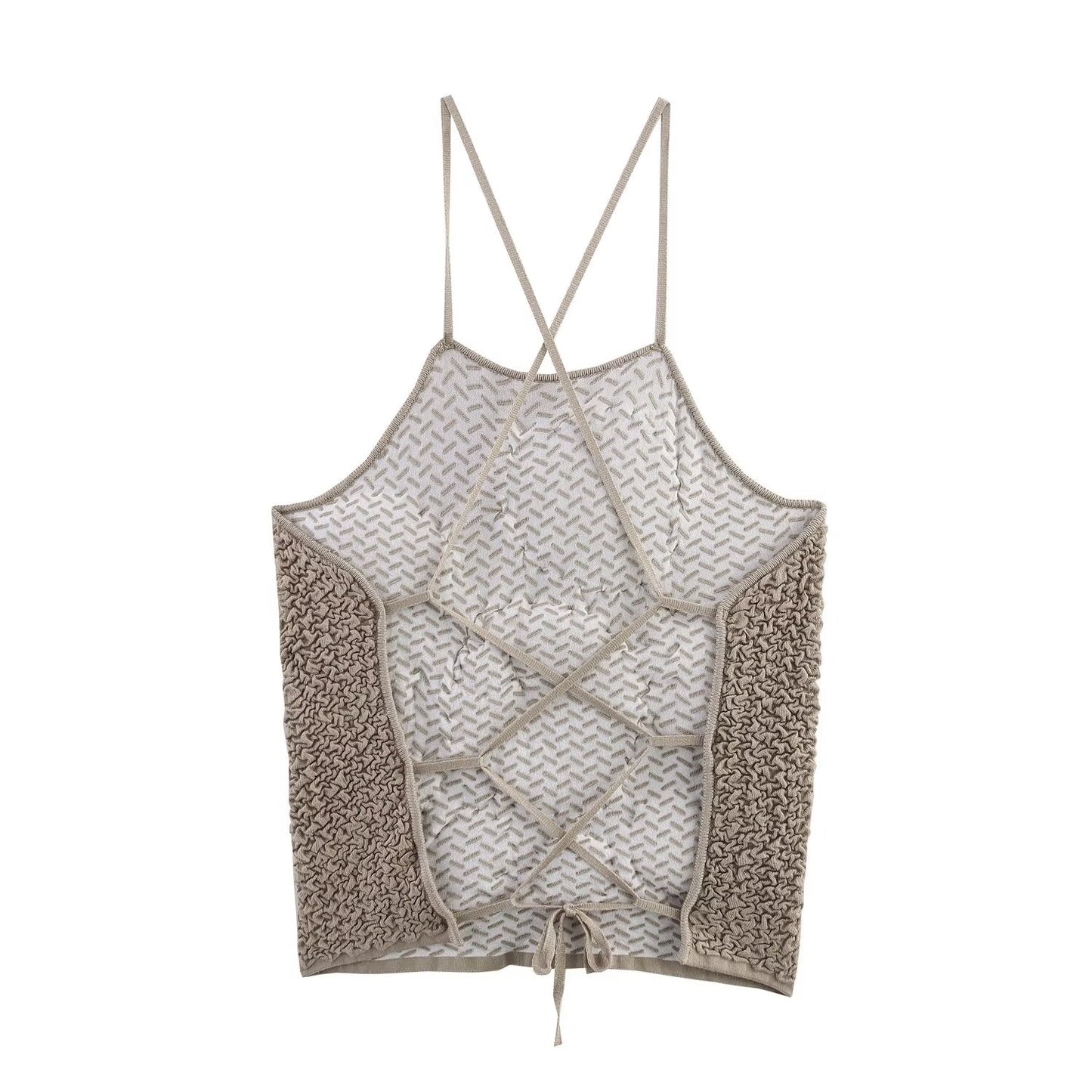 Women's New Fashion fluffy texture design sleeveless hanging neck collar top