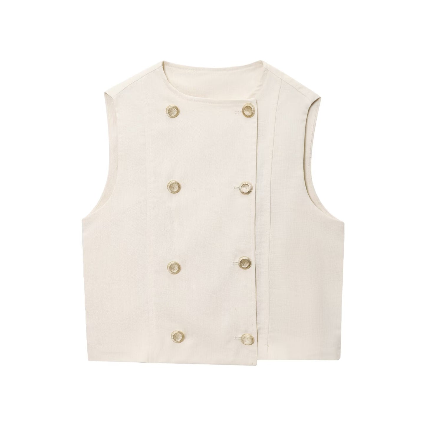 Women's new fashion linen blend double breasted sleeveless vest+Shorts suit