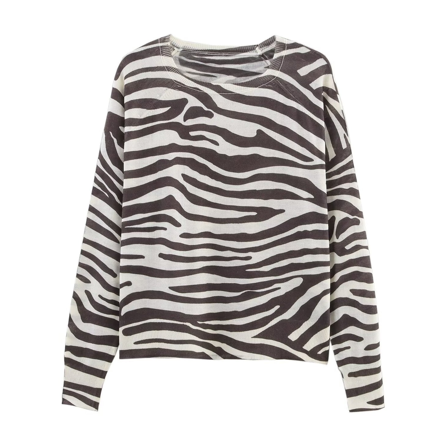 Women's New Fashion casual O-Neck striped fine needle knitted top