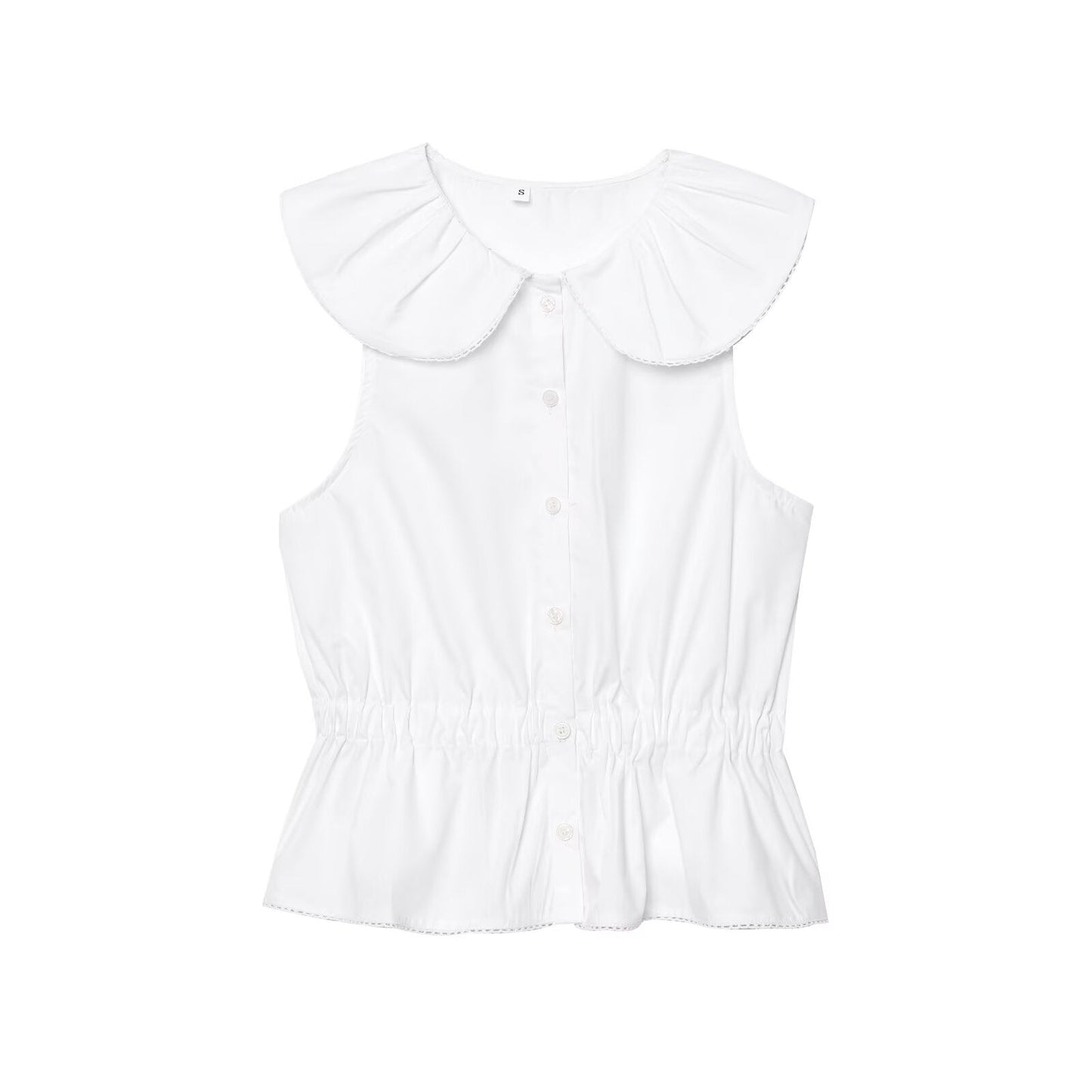 Women's new fashion small round Lapel slim single breasted poplin top