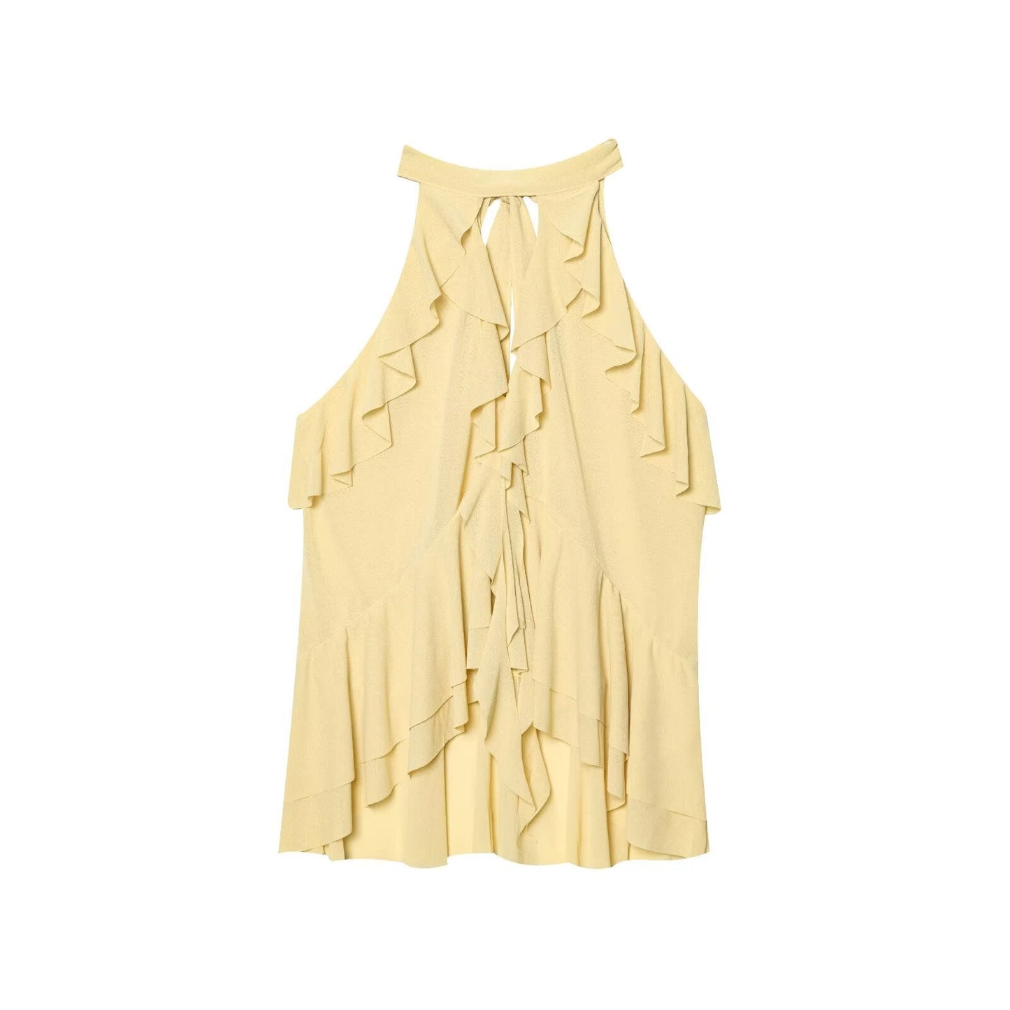 Women's 2025 new fashion layered decoration sleeveless hanging neck collar top