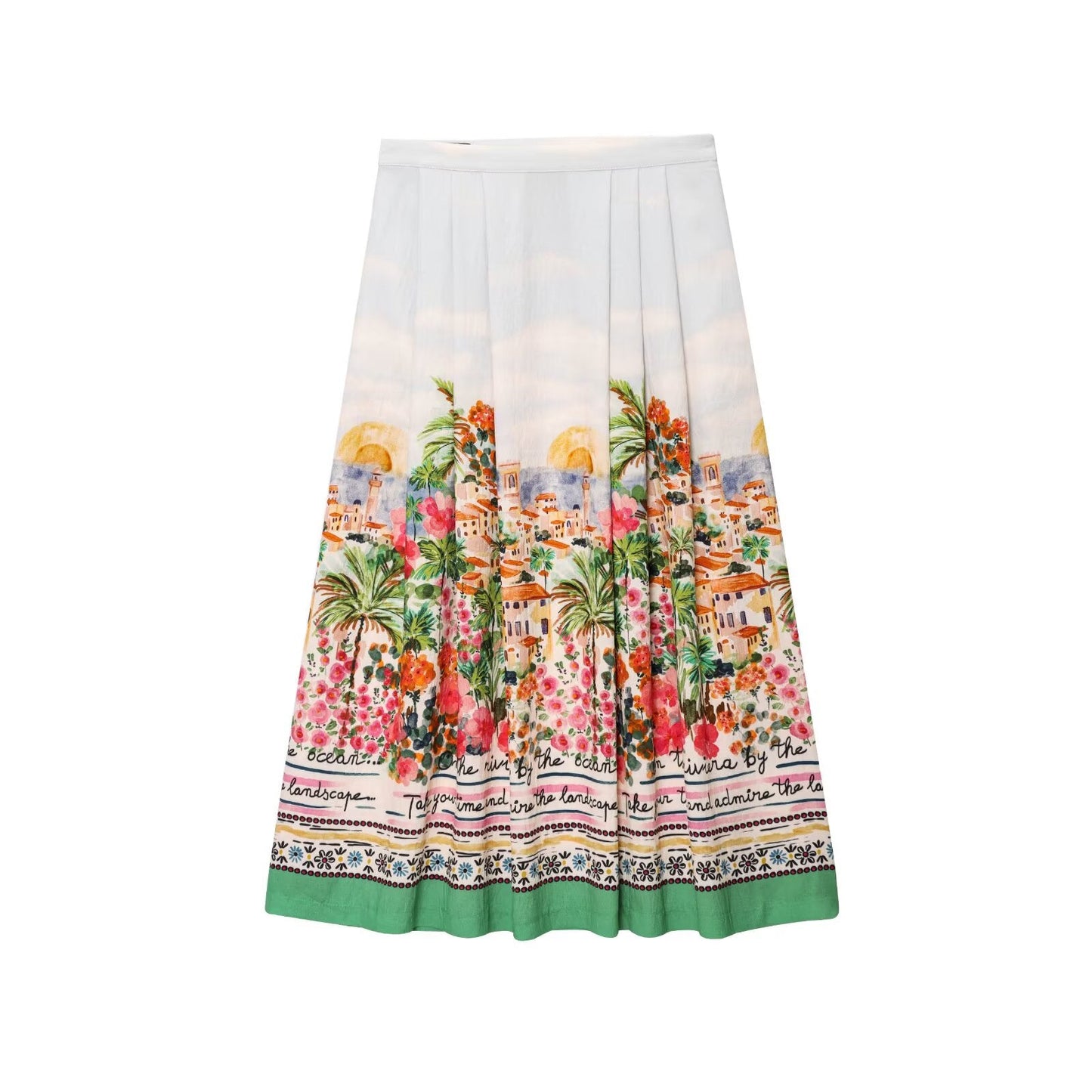 Women's new fashion knot decoration short print V-neck top+Skirts suit