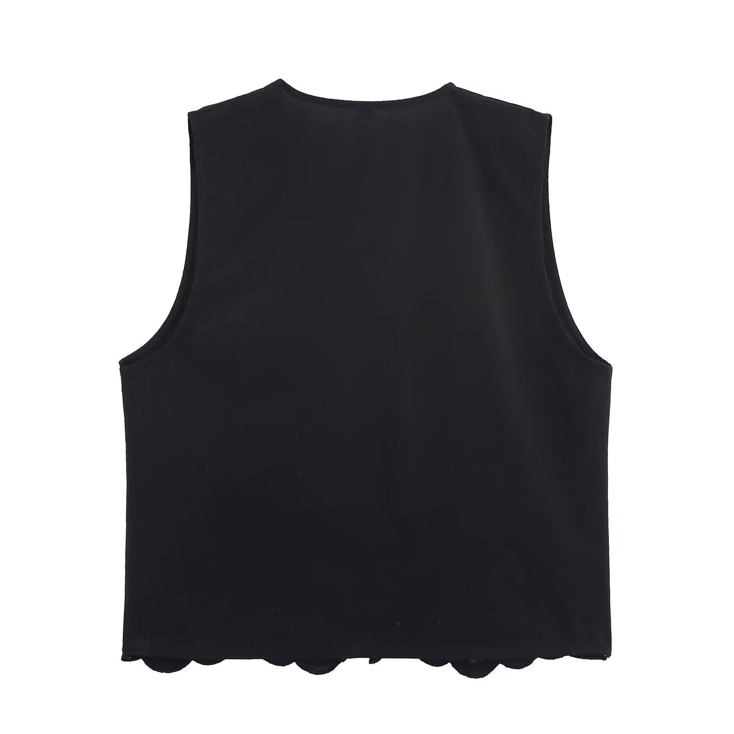 Women's new fashion hollow embroidery linen blended V-neck vest