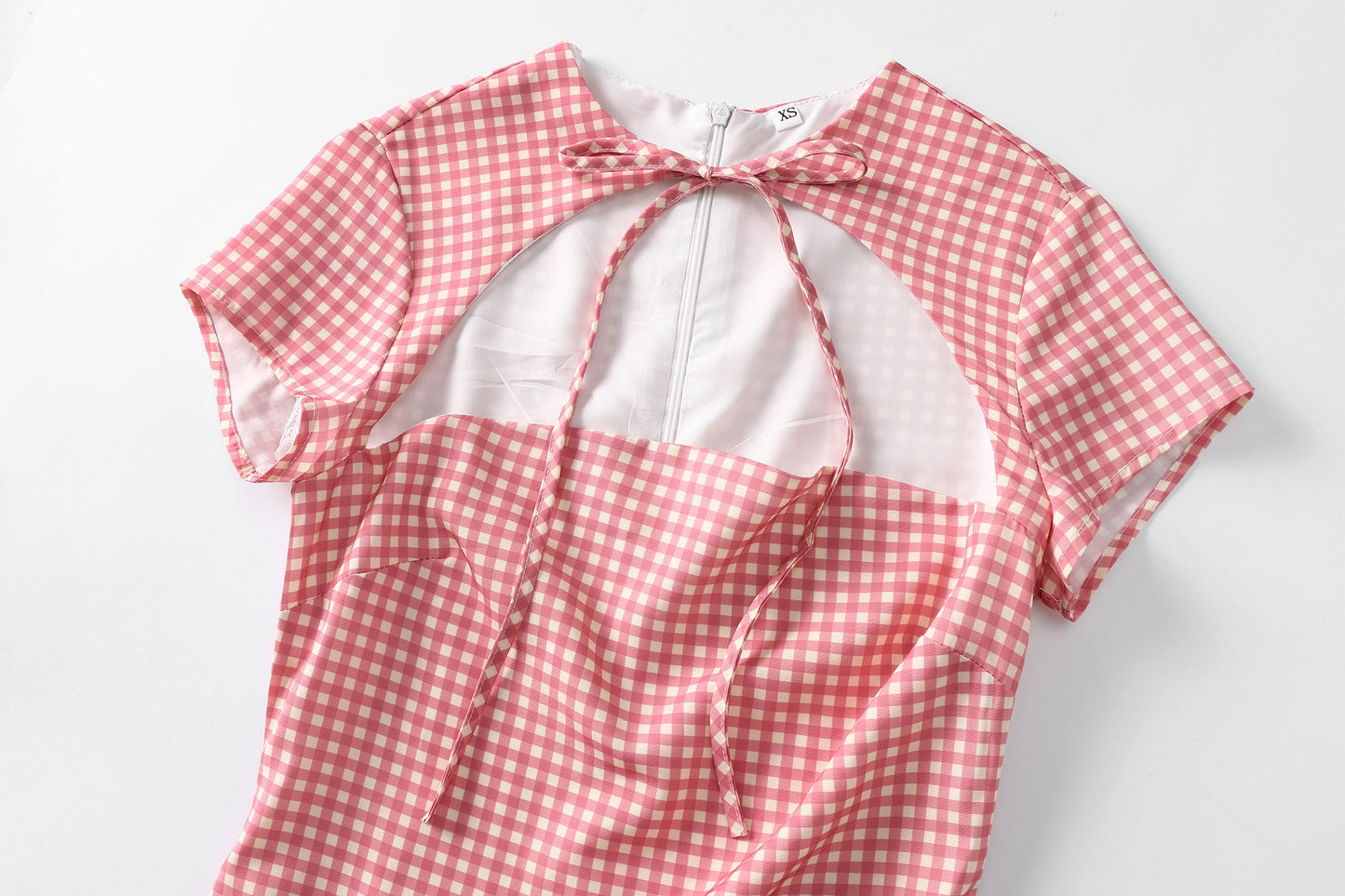 Women's New Fashion bow Lace up decoration slim plaid mini dress
