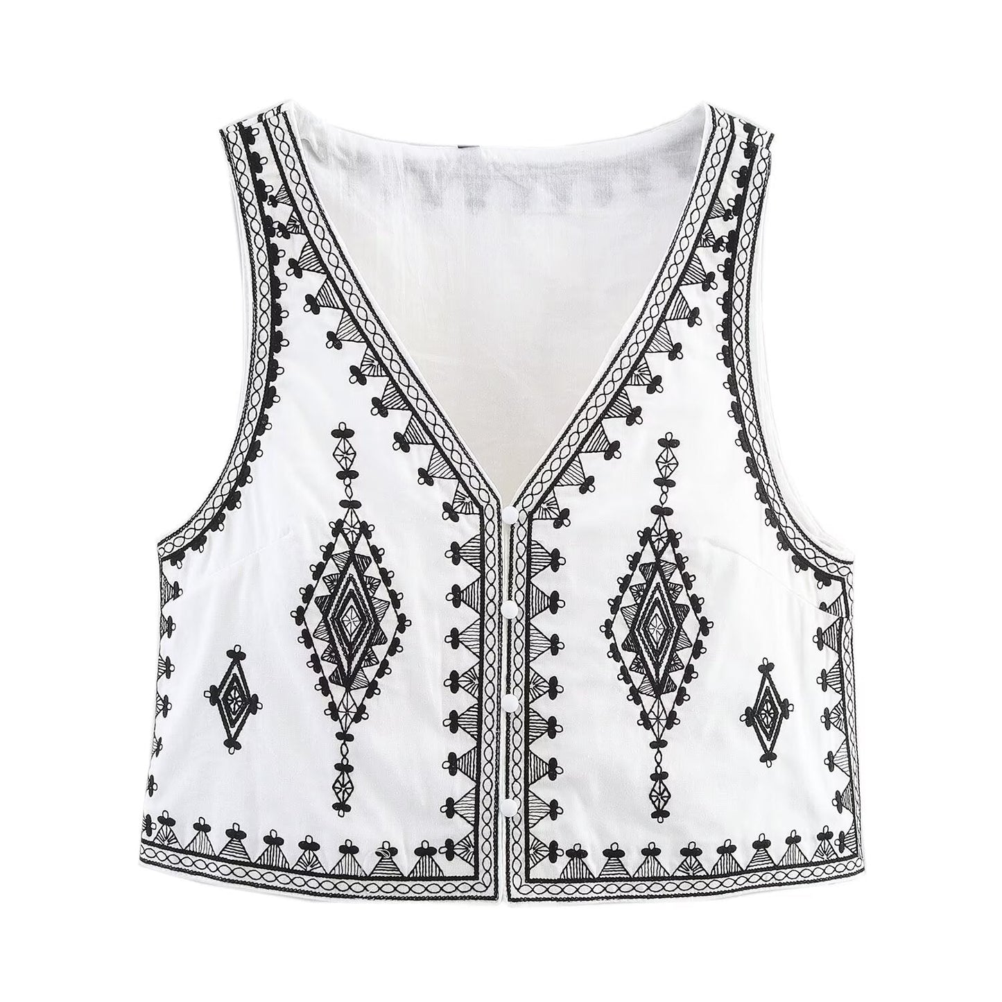 suit Women's 2 pieces fashion short contrasting embroidered V-neck vest+Shorts suit