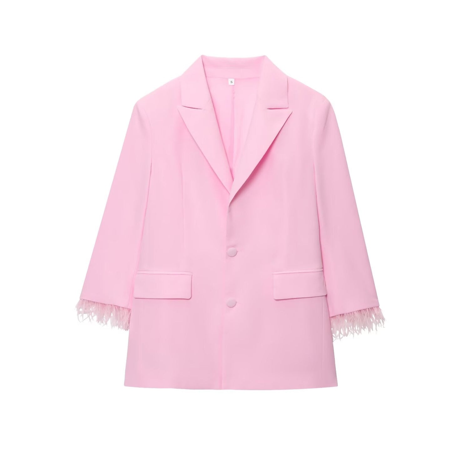 set Women's 2 pieces new fashion Feathered Cuff Casual Single breasted Suit Coat+Pants Suit