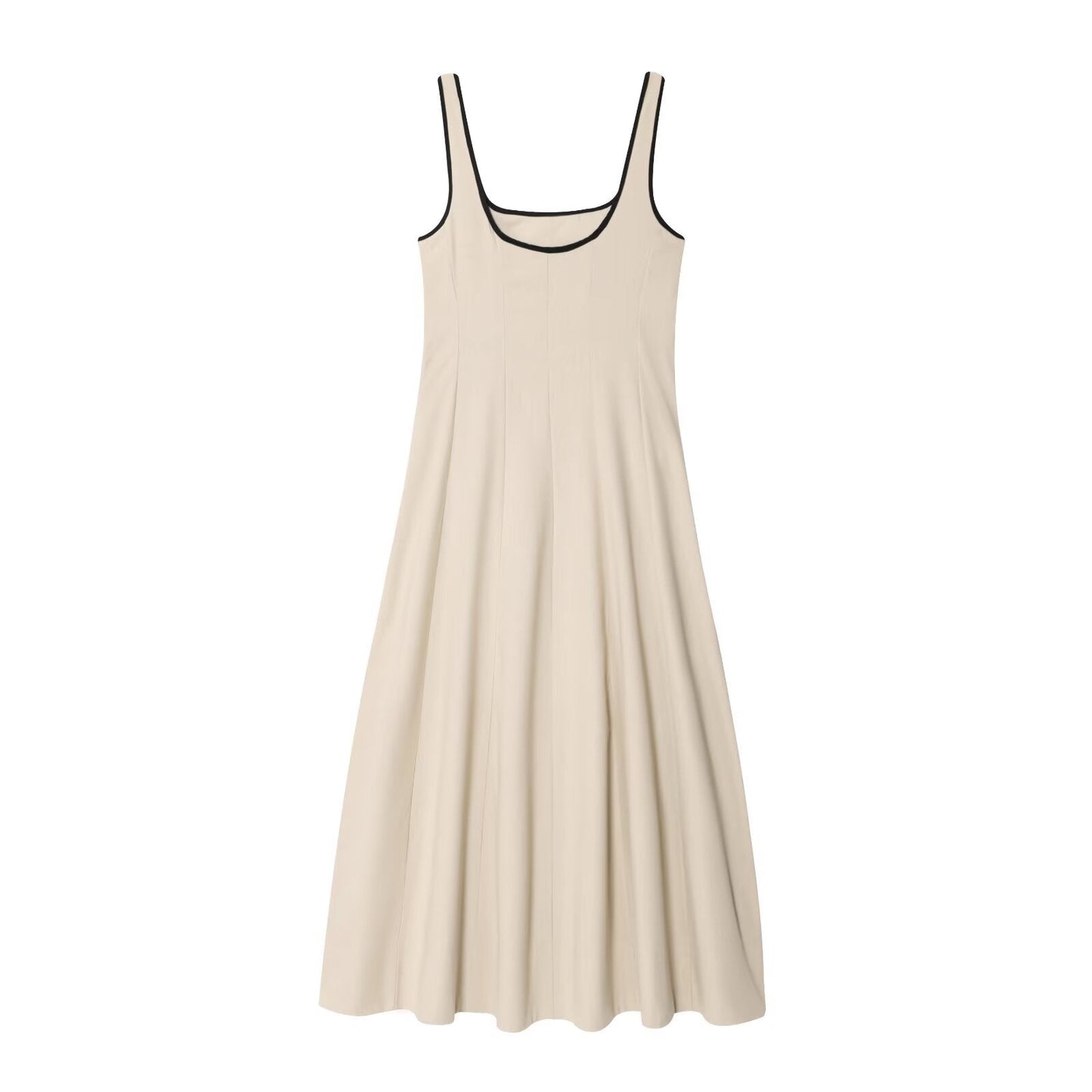 Women's new fashion sleeveless backless wide shoulder strap MIDI dress