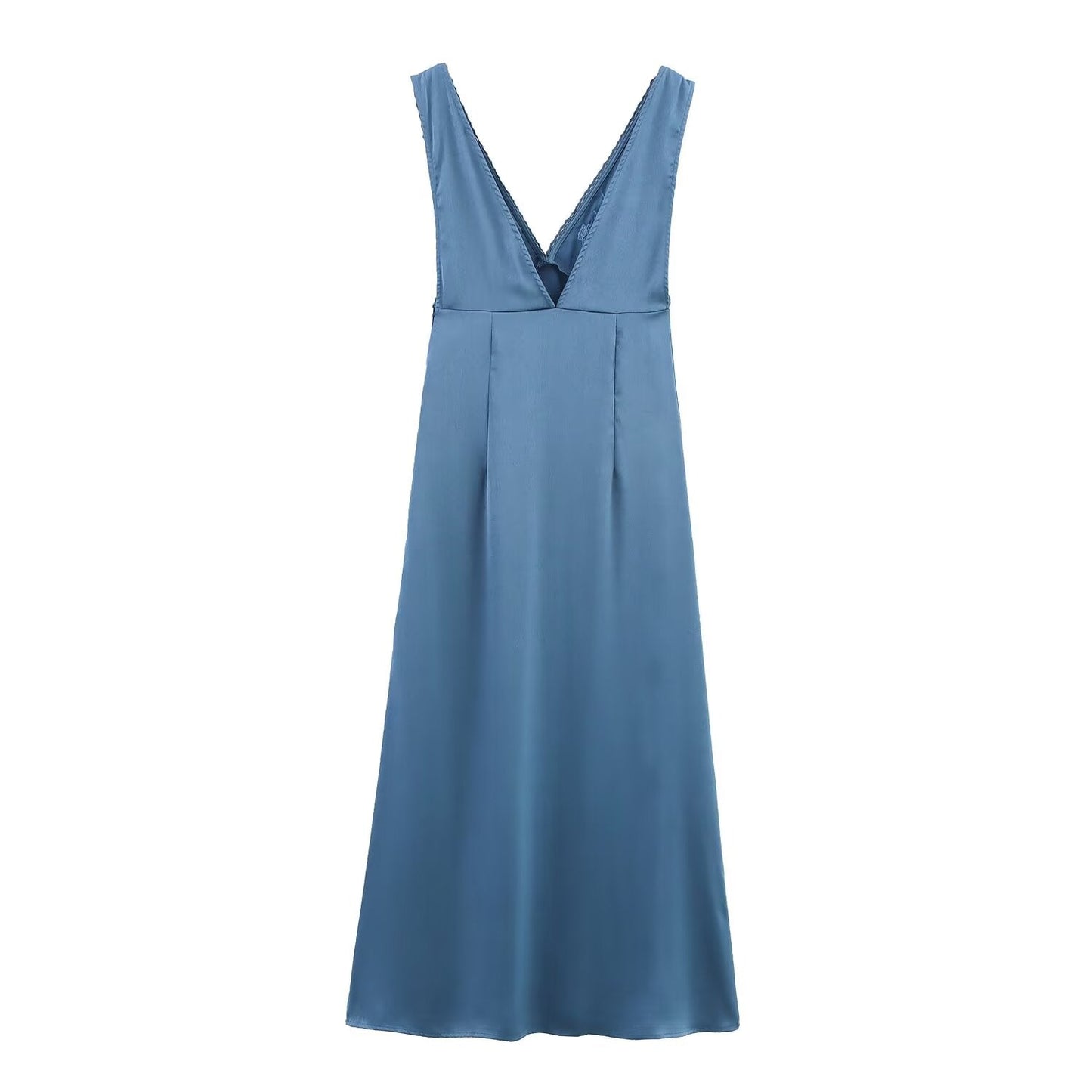 Women's new fashion sleeveless double V-neck embroidered MIDI dress