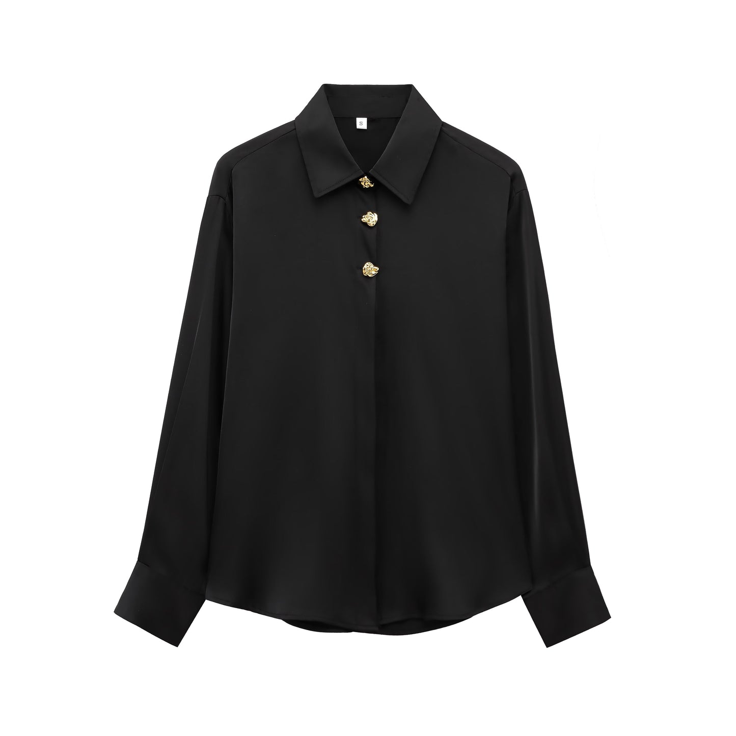 Women's New World Bank Temperament Joker Metal Button Blouses Retro Long Sleeve Button Blouses Chic Tops.