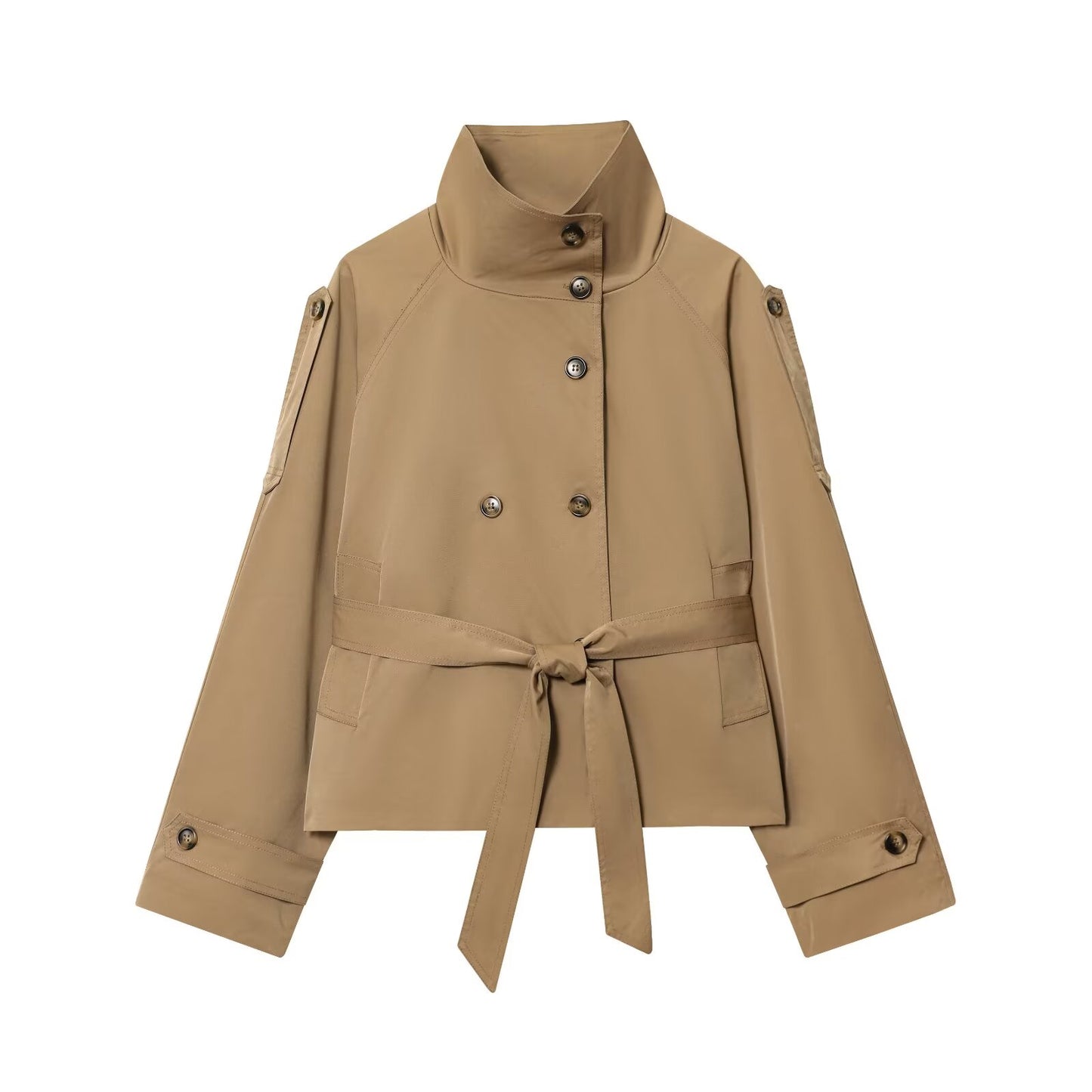Women's New Fashion With Belt Short Double breasted Windbreaker Coat