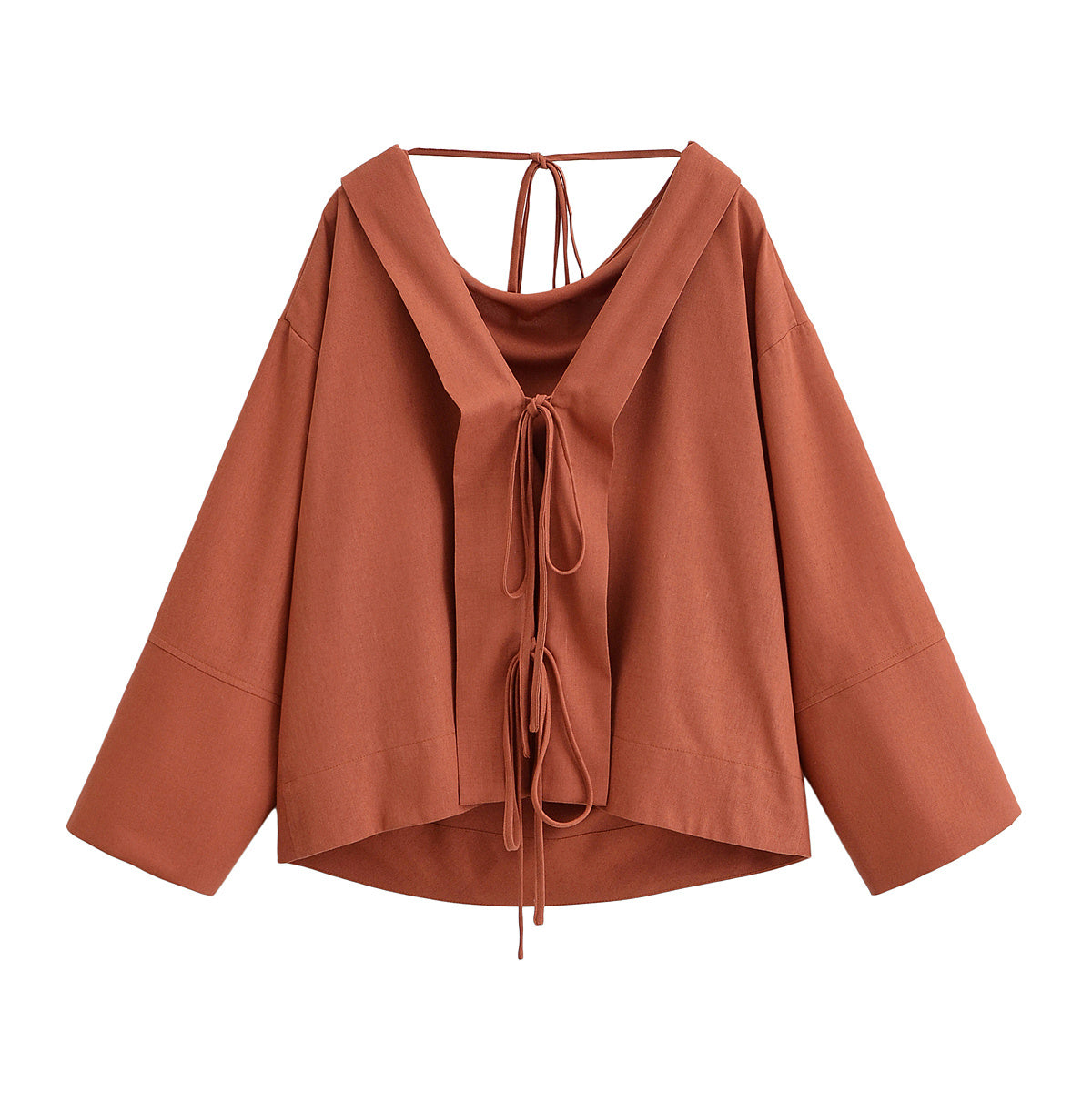 Women's New Fashion Loose Two Wear Hemp Blended Lace up Shirt