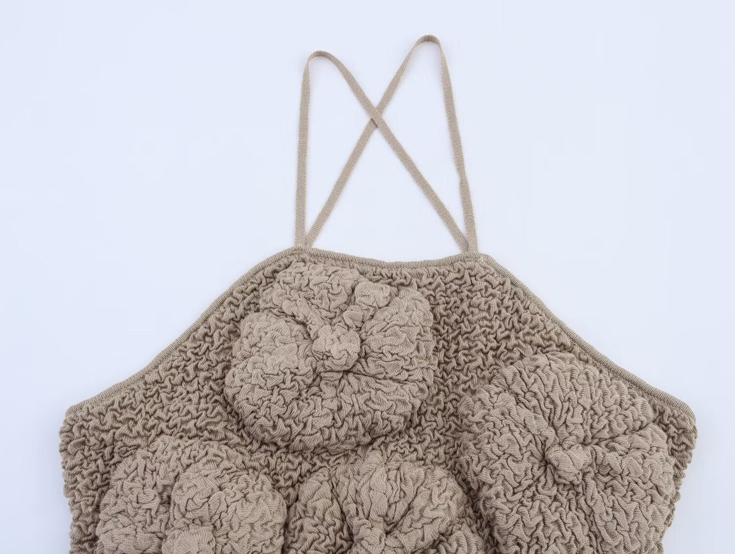 Women's New Fashion fluffy texture design sleeveless hanging neck collar top