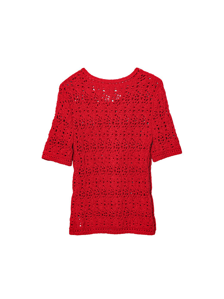 Women's New Fashion Short Single breasted Hollow Knitted Coat