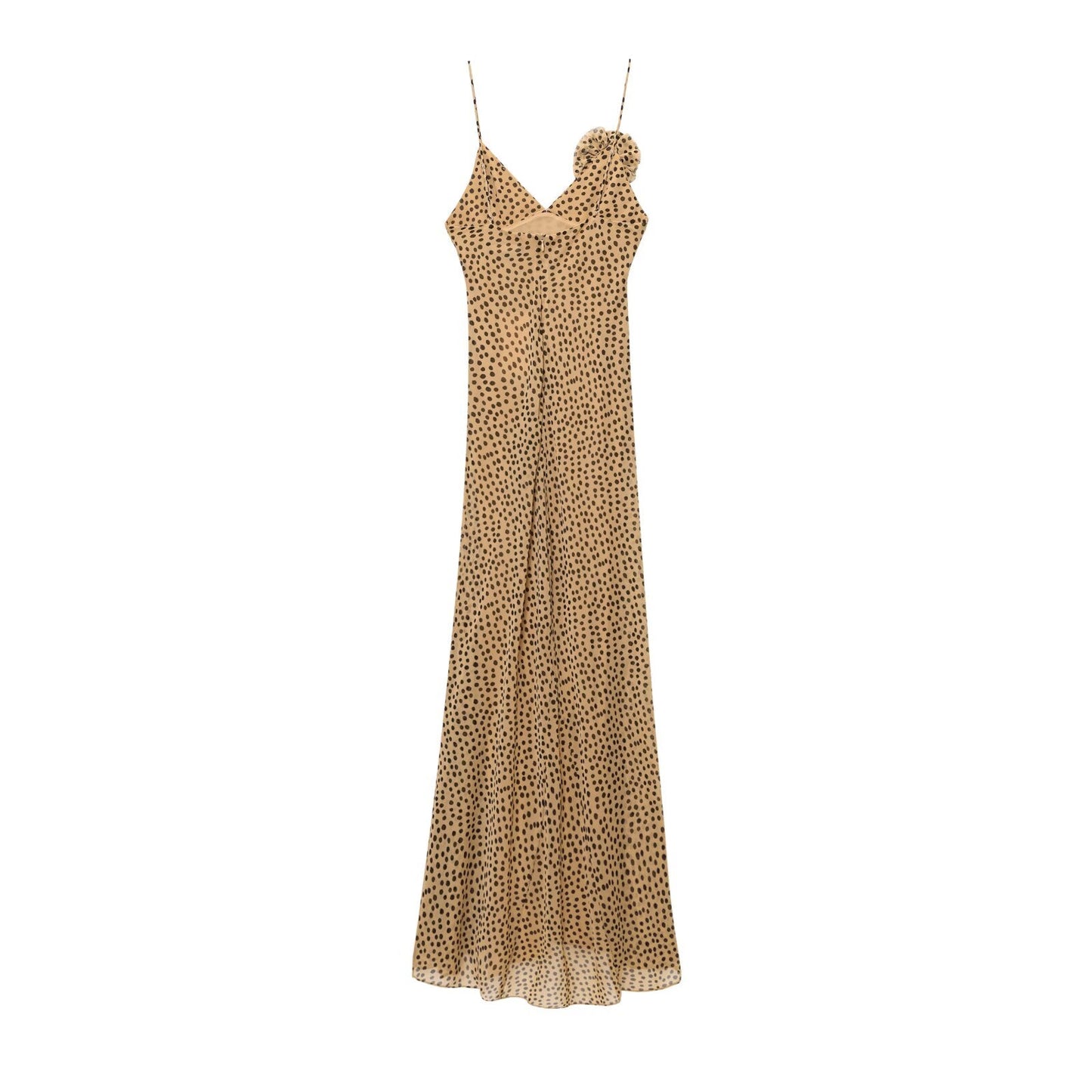 Women's New Fashion floral decoration sexy polka dot print suspender MIDI dress