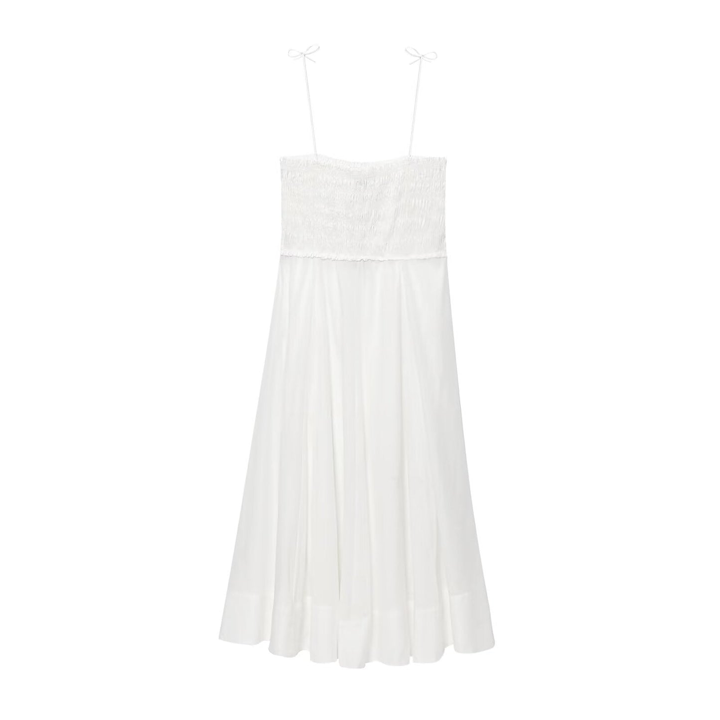 Women's new fashion pleated design cotton suspender MIDI dress