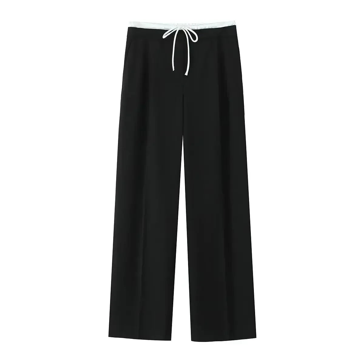 Women's New Fashion Pleated Splicing Design Loose Casual Wide Leg Pants Retro Elastic Waist Side Pockets Women's Pants