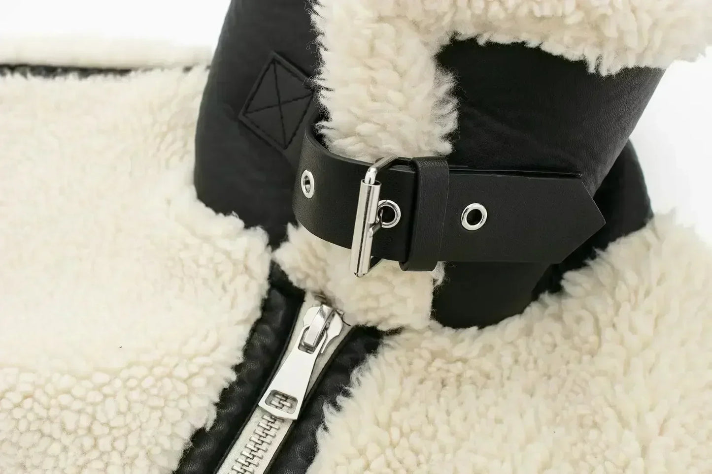 Faux Fur Bike Jackets Women Fake Fur Motorcycle Long Sleeve Collared Double Coat Women Winter Jacket