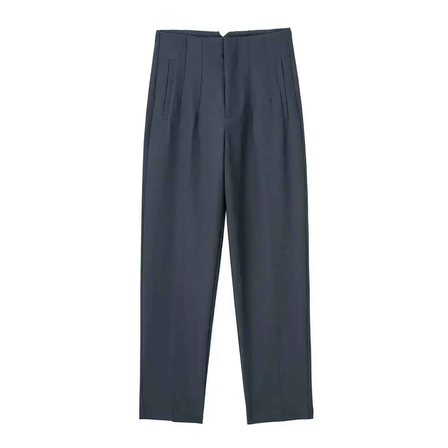 Women's Summer New Chic Fashion Side Pocket Decoration Casual Striped Pants Retro High Rope Zipper Women's Ankle Pants Mujer