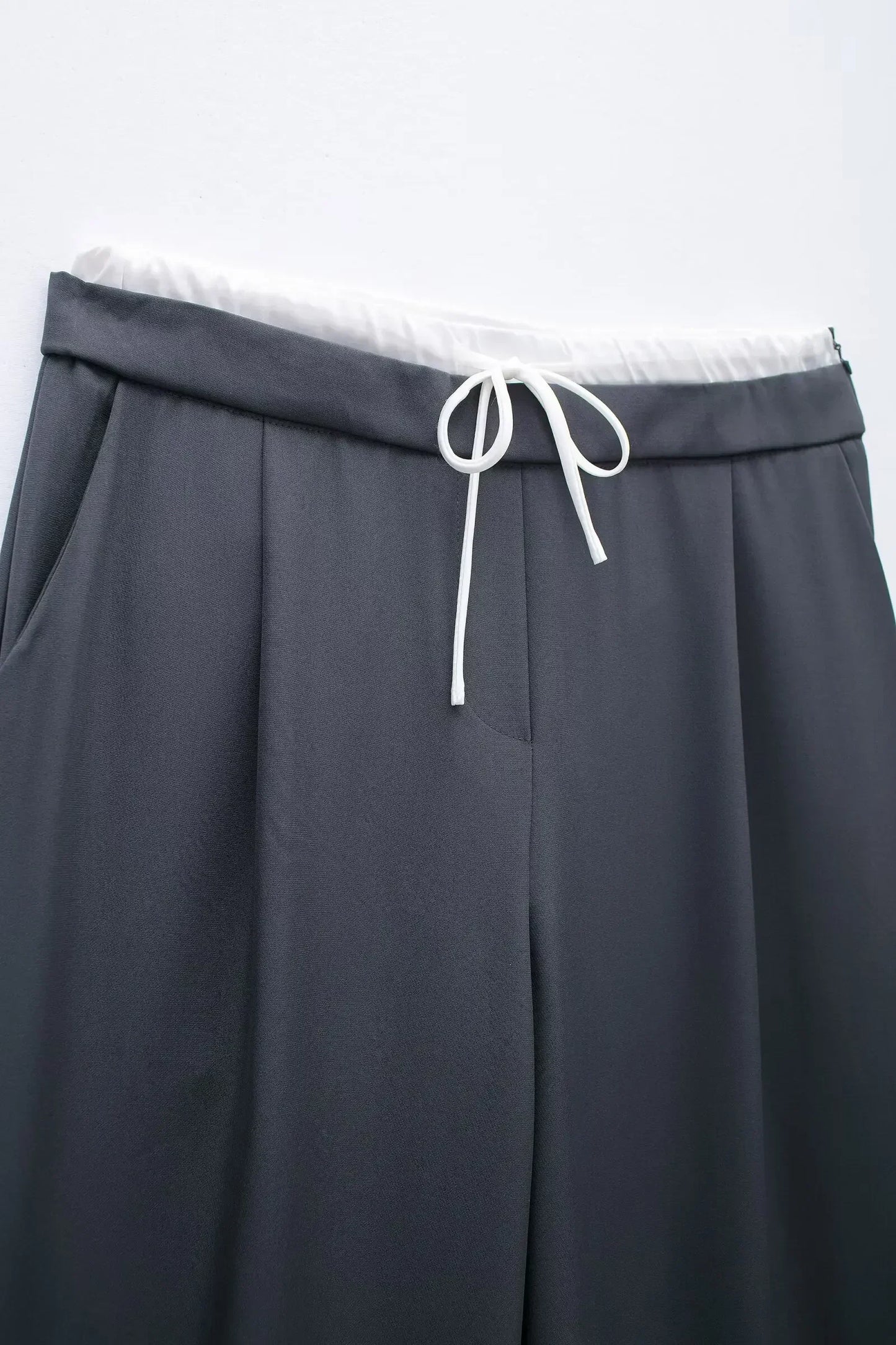 Women's New Fashion Pleated Splicing Design Loose Casual Wide Leg Pants Retro Elastic Waist Side Pockets Women's Pants