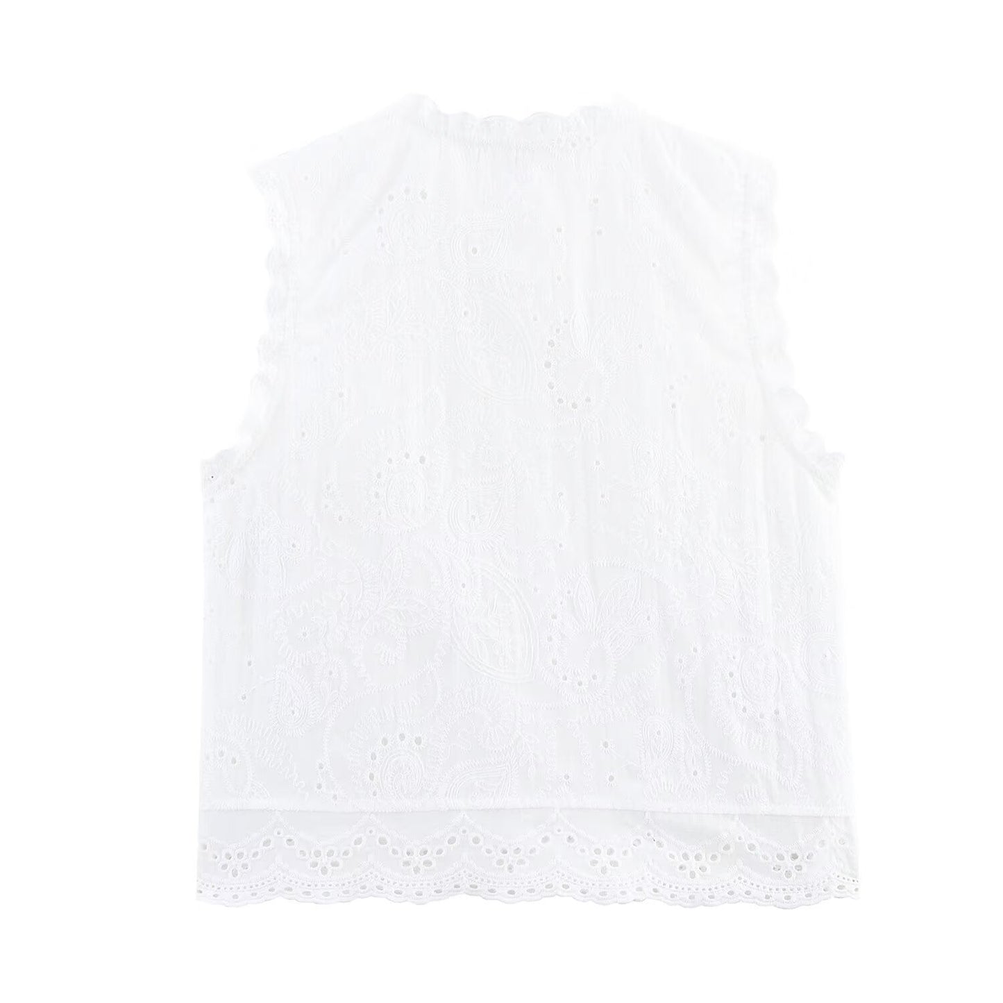 Women's new fashion casual single breasted hollow embroidery vest top