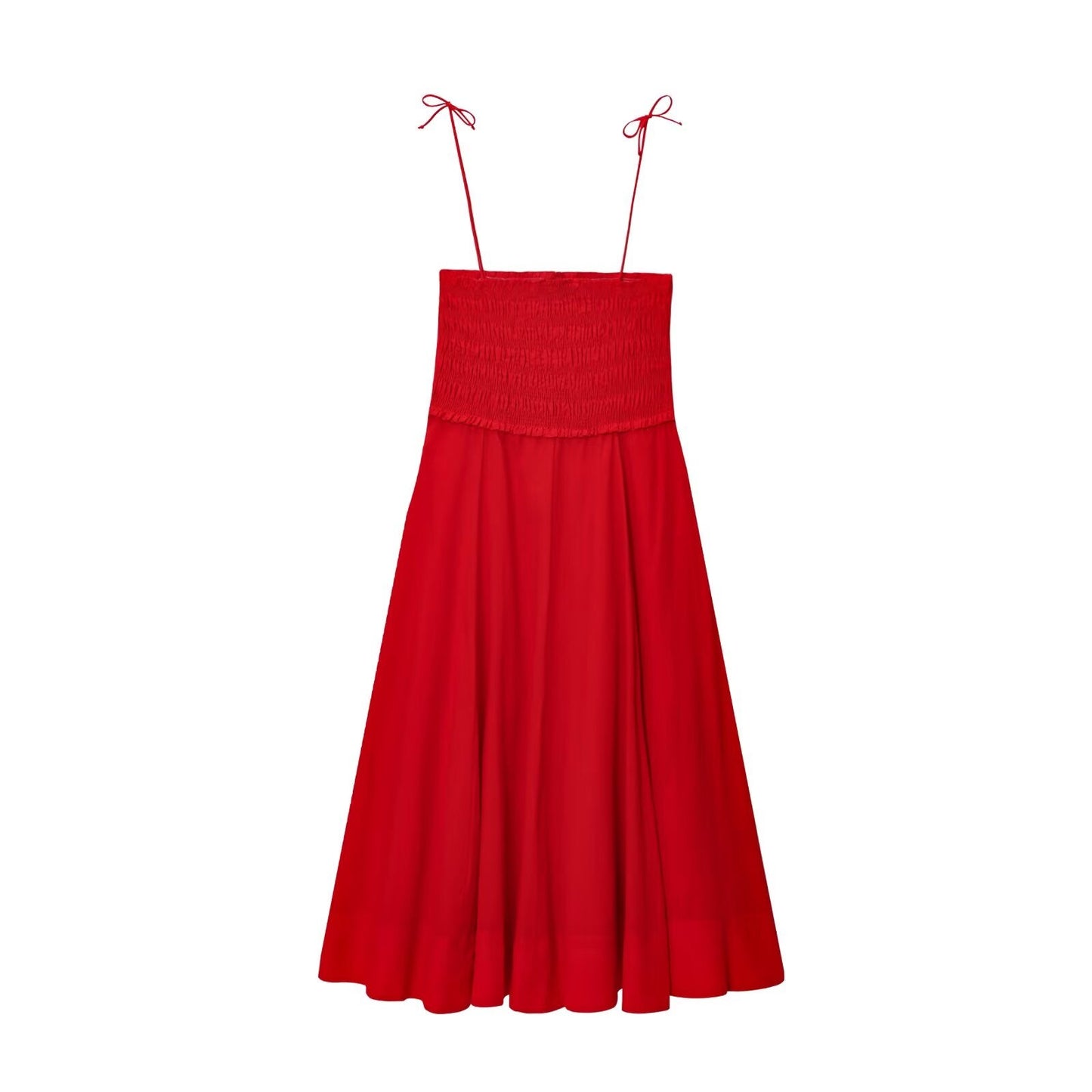 Women's new fashion pleated design cotton suspender MIDI dress