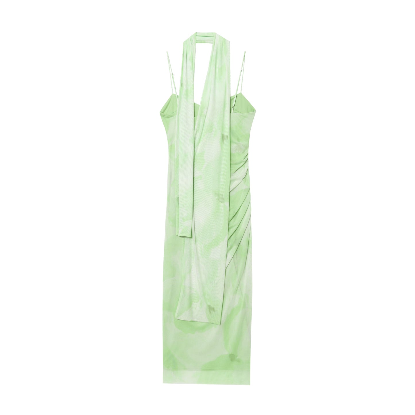 Women's New Fashion scarf decoration tulle pleated suspended Midi dress