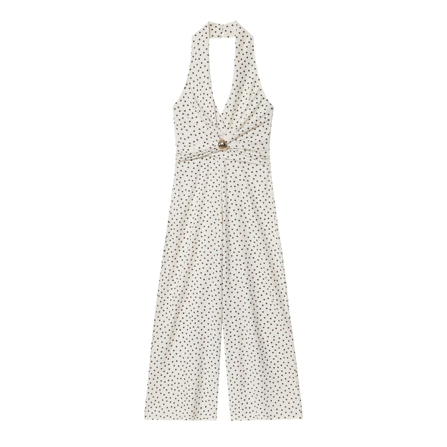 Women's 2025 Fashion Wave Point Hanging Neck Collar jumpsuit