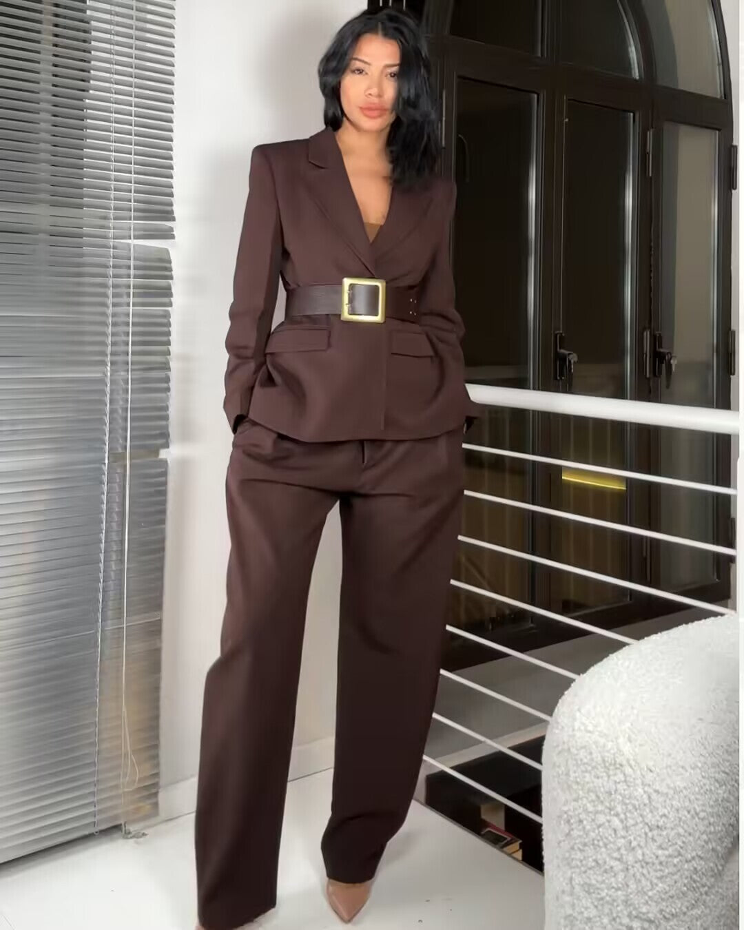 set woman 2 pieces2025 Fashion Office Wear Single Button Blazer Coat Vintage Female + Pants Women's suit
