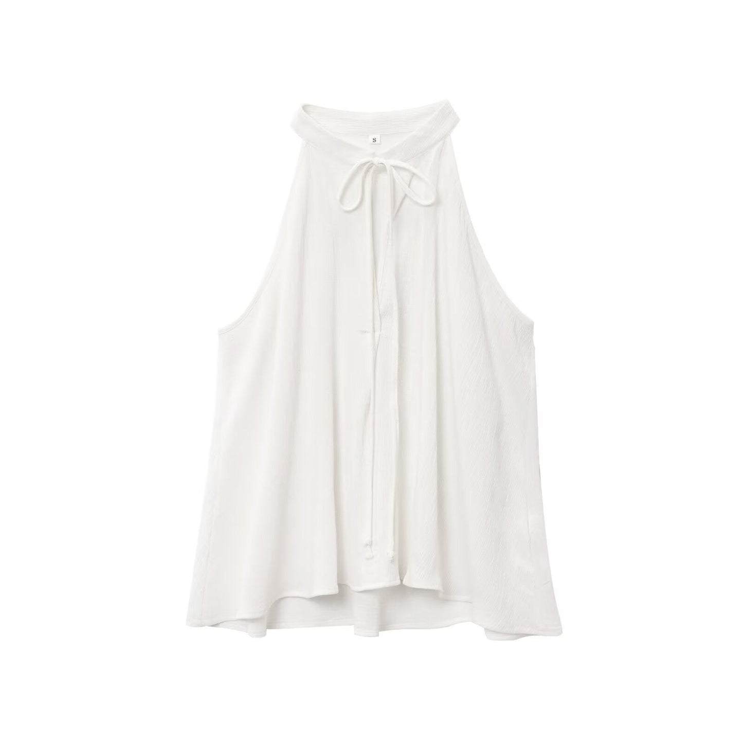 Women's new fashion bow decoration sleeveless linen blend hanging neck top+Skirts Women's suit