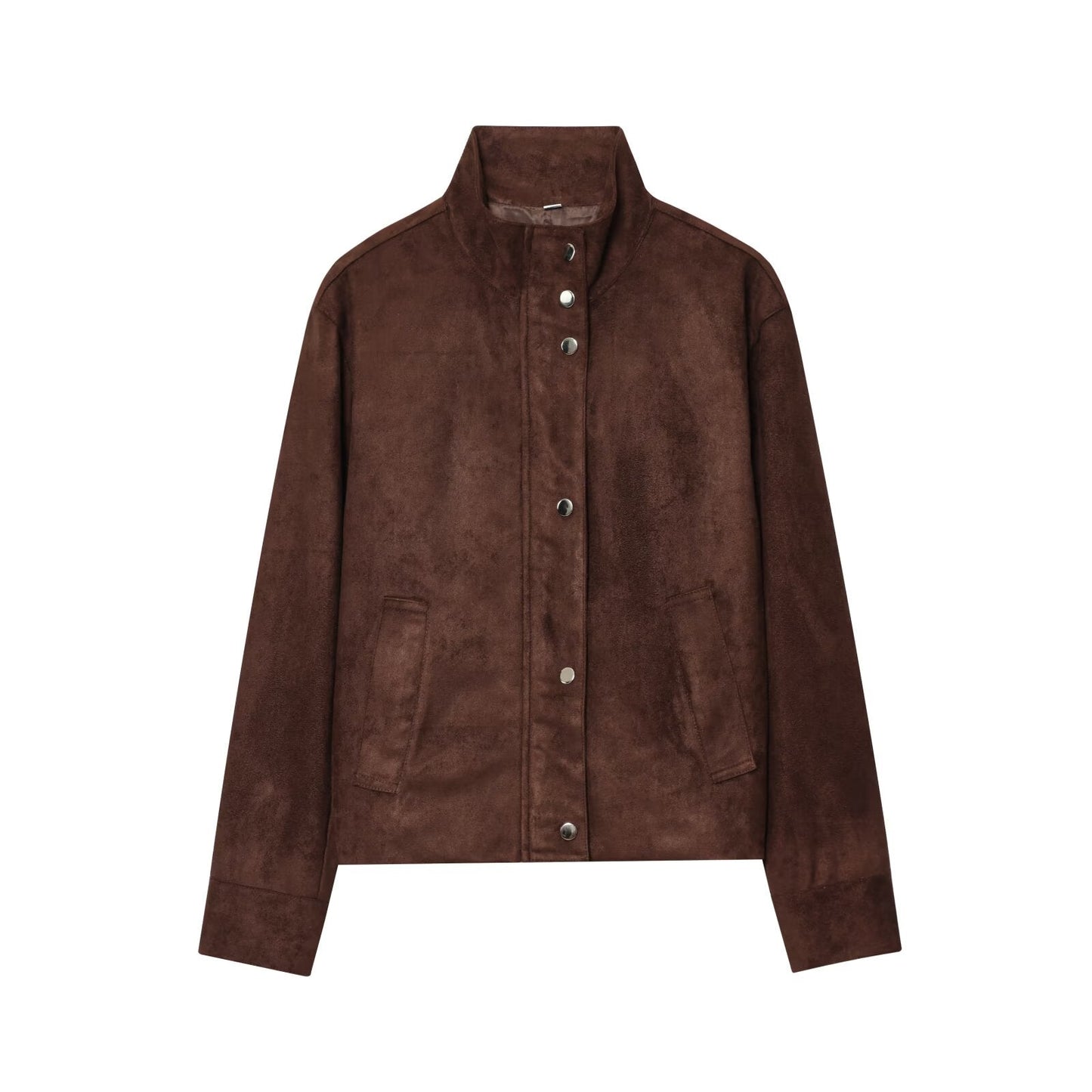 Women's new fashion anti suede effect stand collar jacket Coat