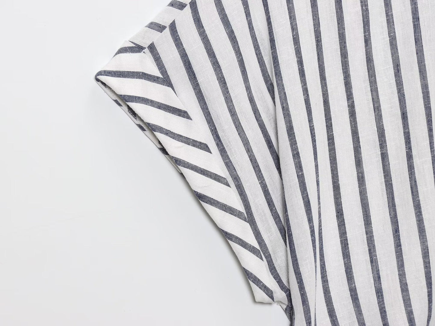 Women's new fashion knot decoration linen blended striped shirt