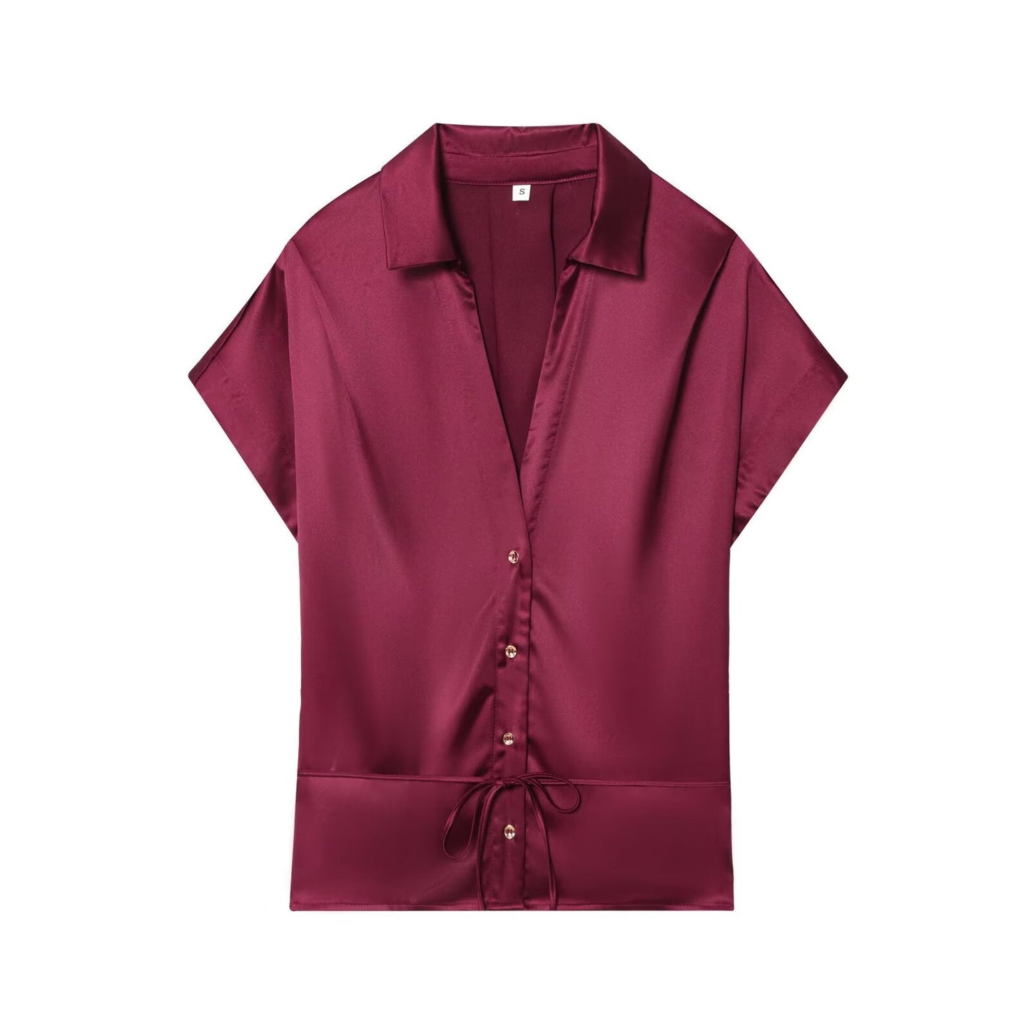 Women's new fashion with Belt short sleeved satin textured shirt+Pants suit