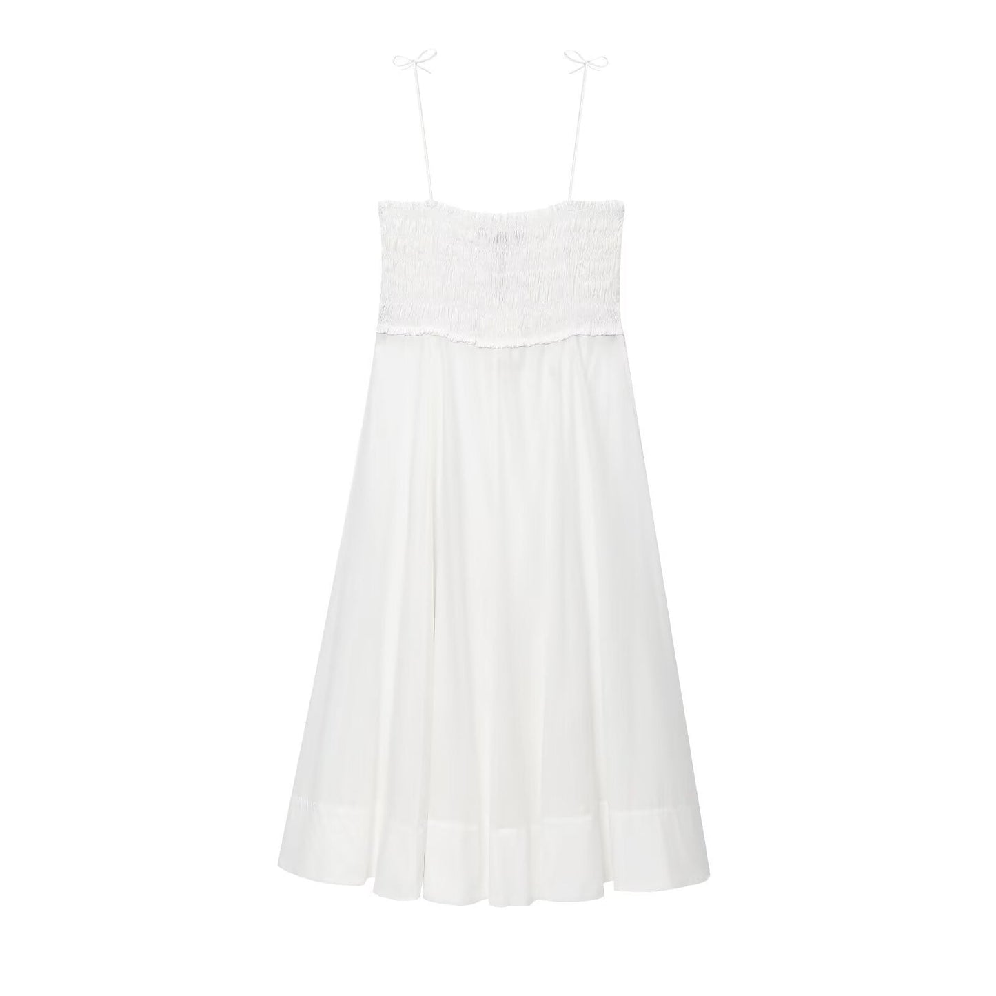 Women's new fashion pleated design cotton suspender MIDI dress