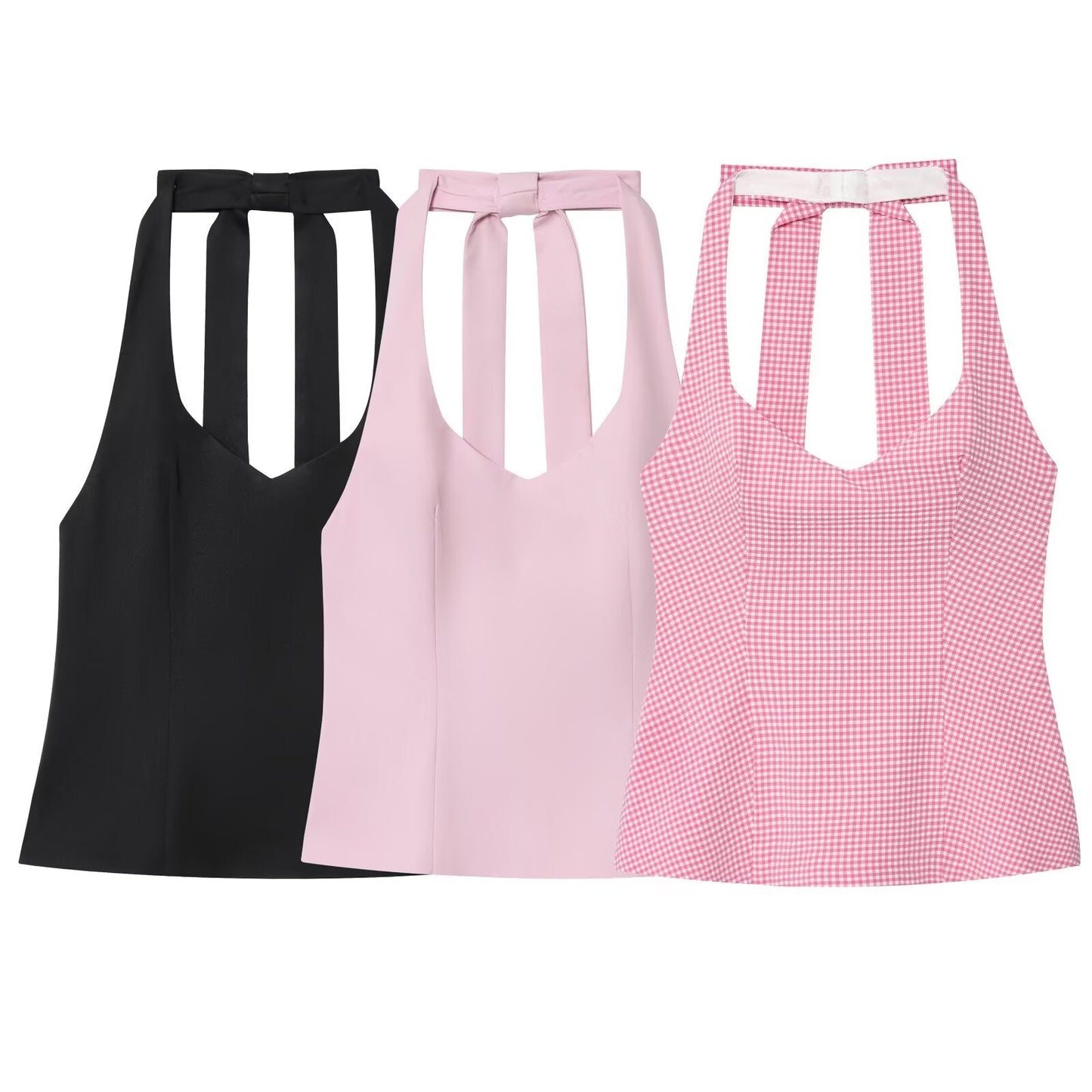 Women's new fashion back bow decoration tight hanging neck top