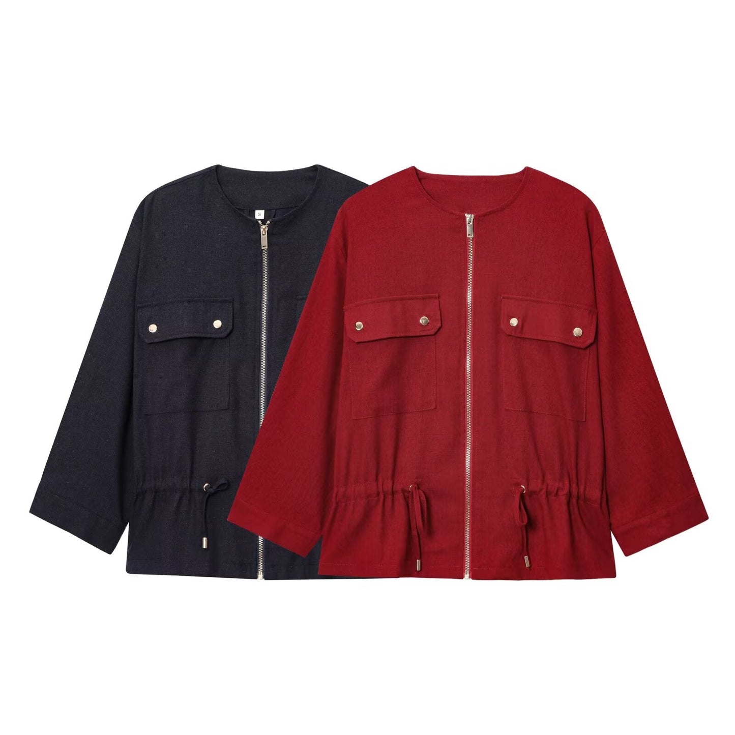 Women's 2025 new fashion linen blend long sleeved zipper jacket coat