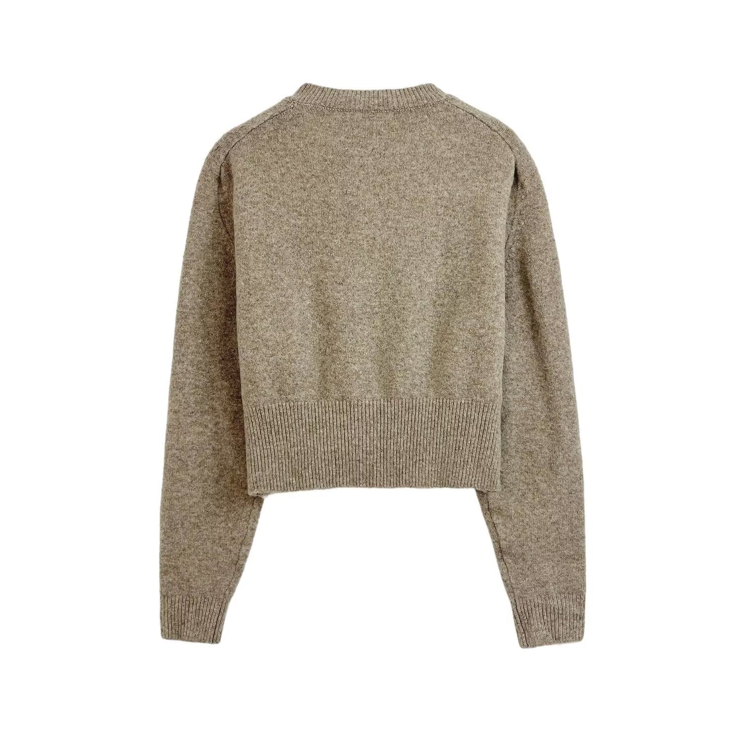 Women's new fashion short O-Neck long sleeved knitted cardigan