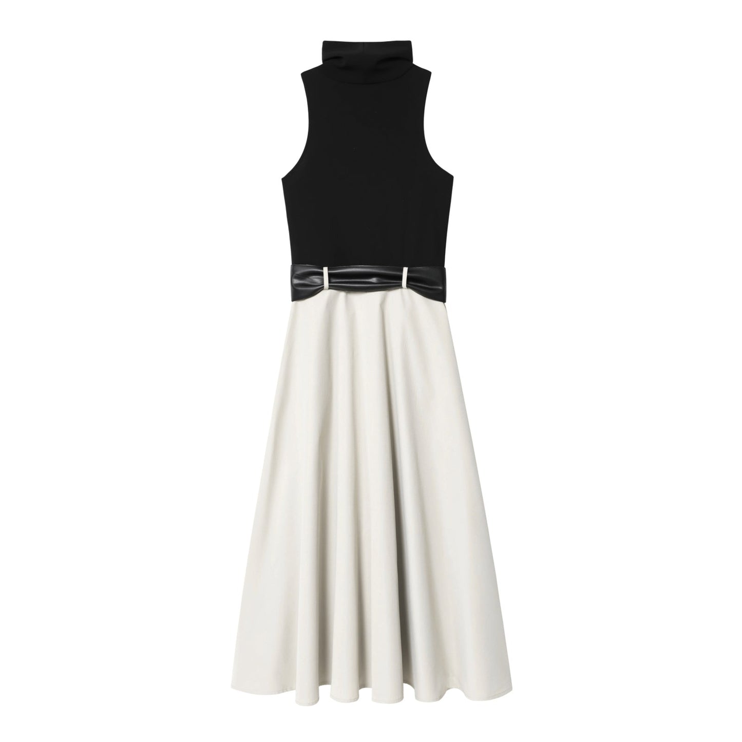 Women's New Fashion With Belt Sleeveless Splicing Midi Dress