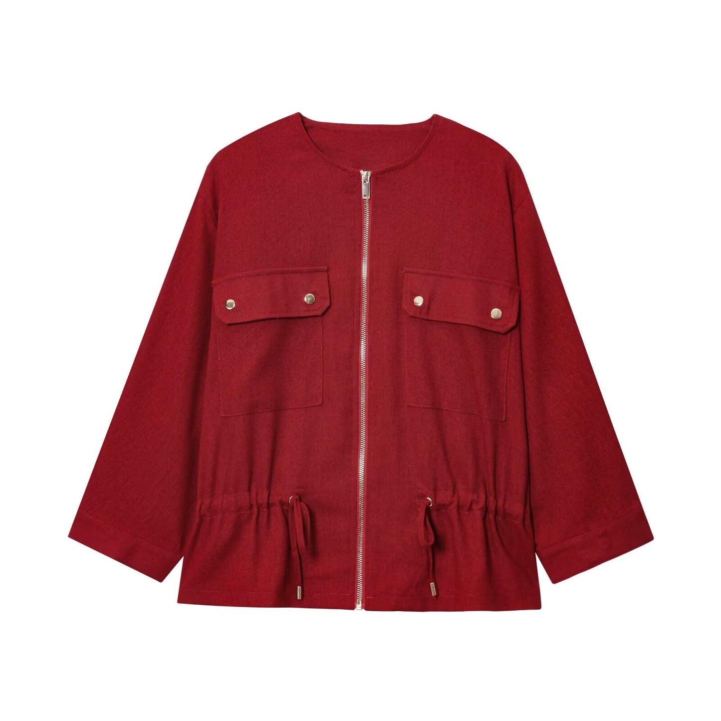 Women's 2025 new fashion linen blend long sleeved zipper jacket coat