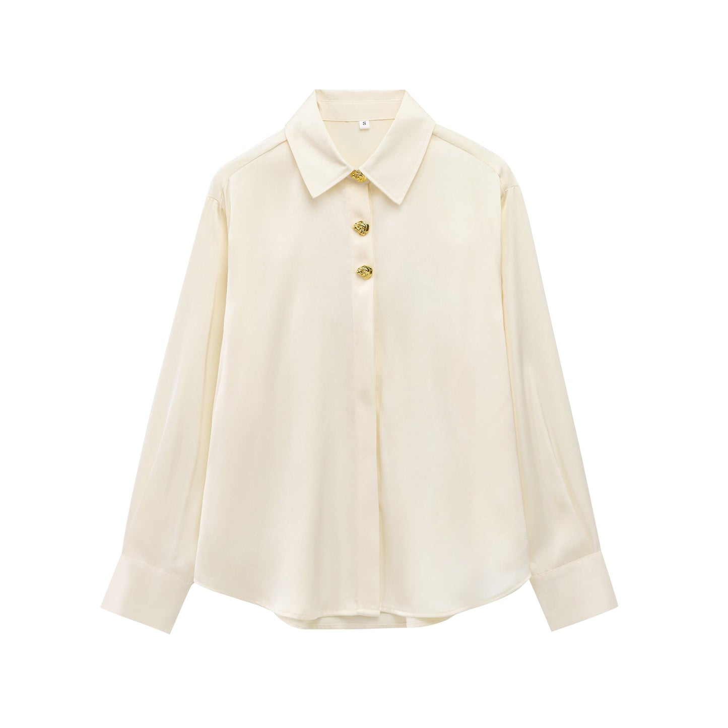 Women's New World Bank Temperament Joker Metal Button Blouses Retro Long Sleeve Button Blouses Chic Tops.