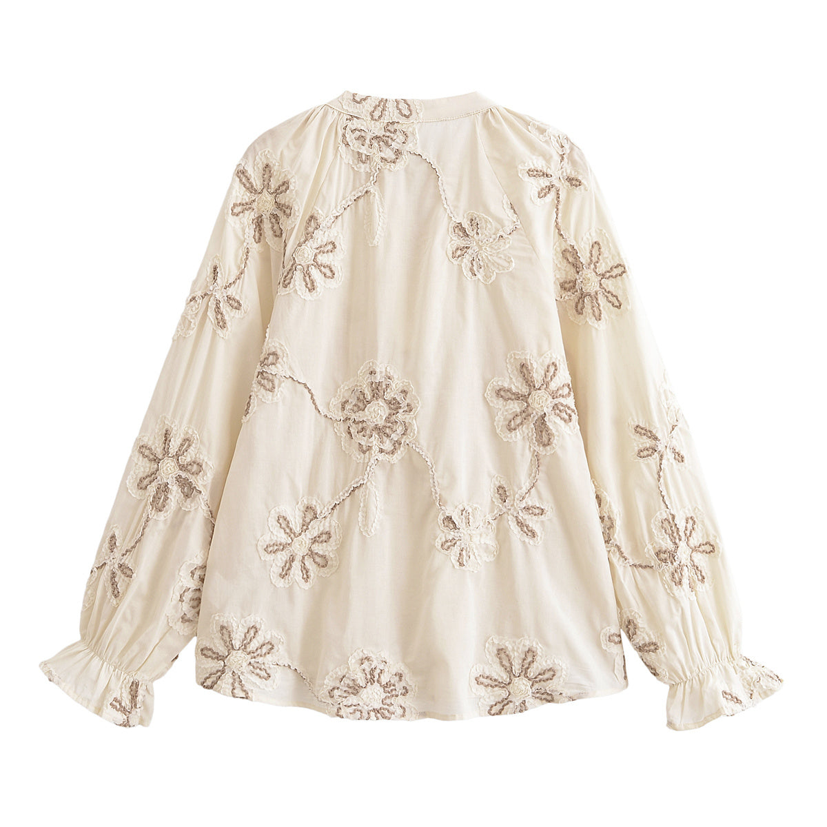 Women's new Fashion long sleeved embroidered lace up shirt