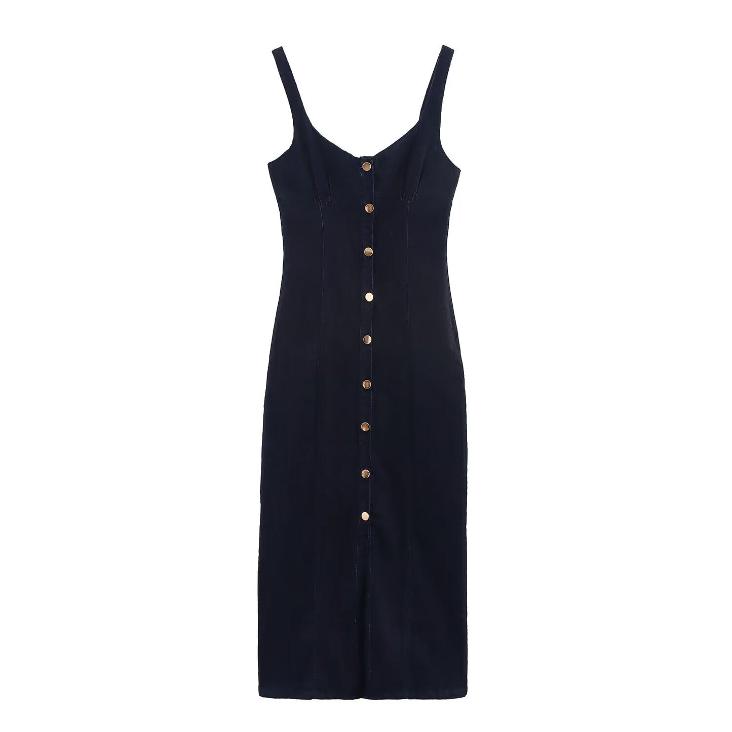 Women's New Fashion Wide Shoulder Strap Sexy Cowboy Midi Dress