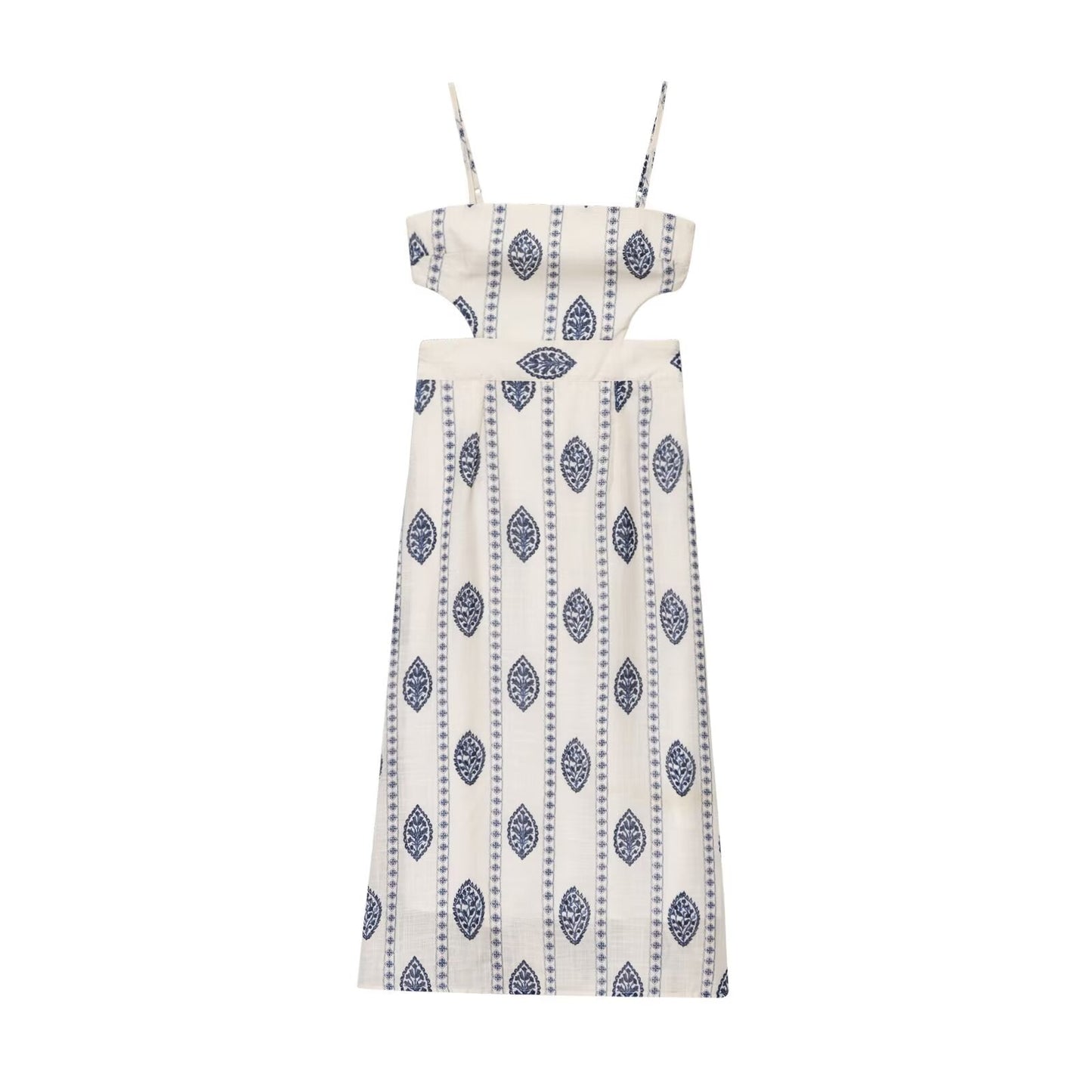 Women's New Fashion Hollow Design Printed suspender Midi Dress
