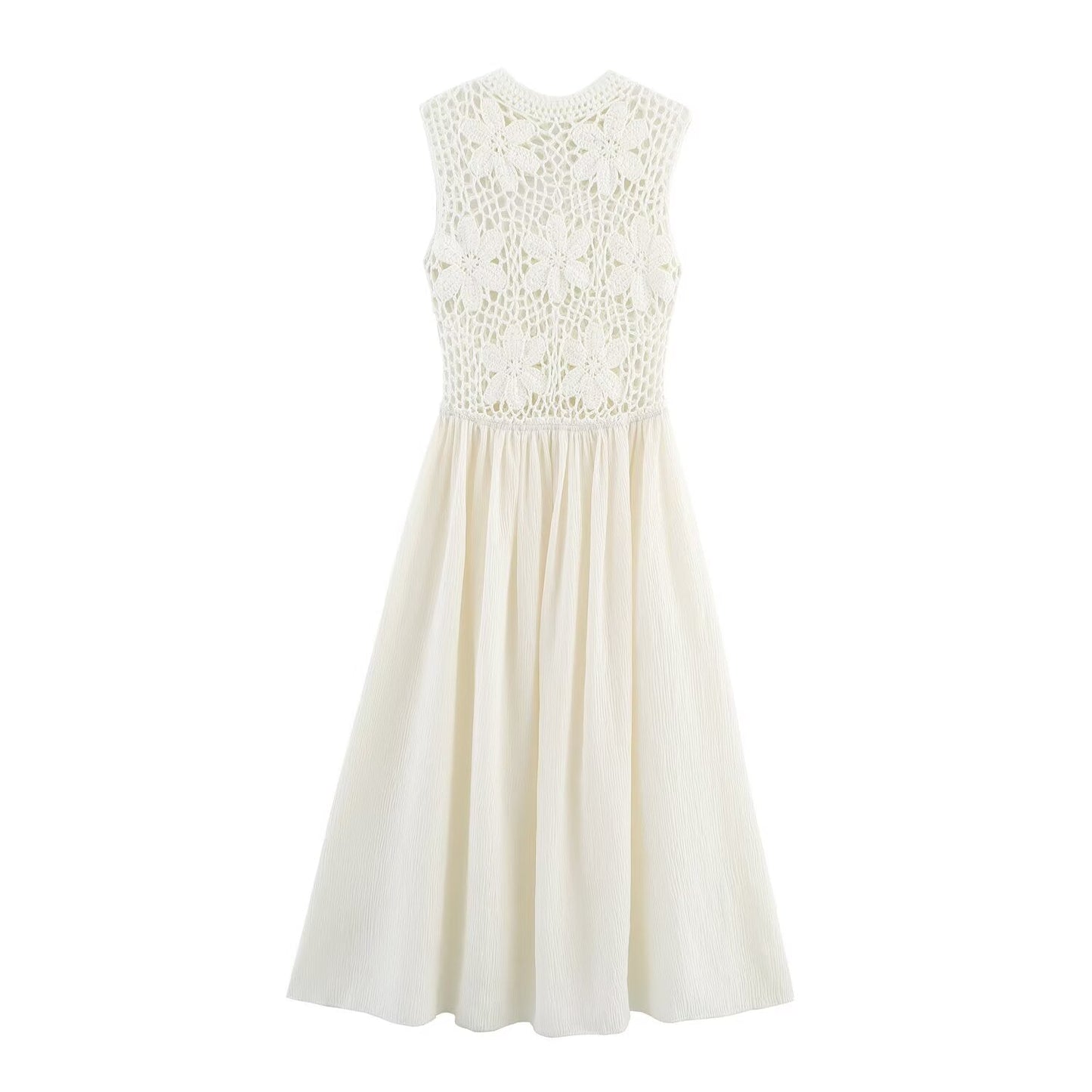 Women's new fashion Flower Embroidery Decoration Sleeveless Splicing Midi Dress