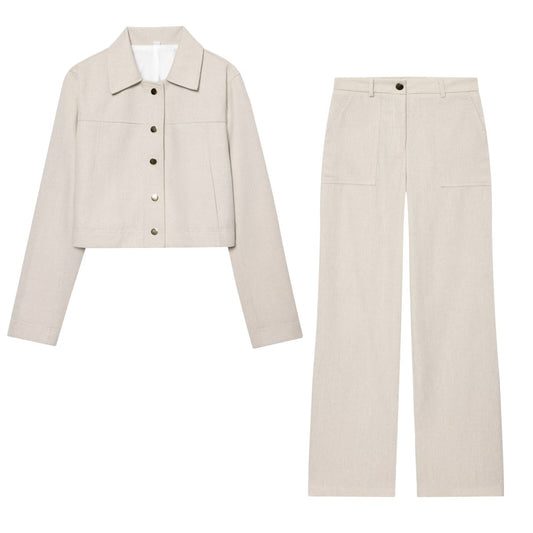 Women's new fashion short single breasted lapel jacket Coat+Pants suit