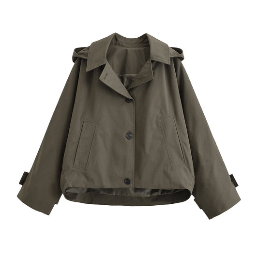 Women's new fashion cape style short hooded windbreaker Coat